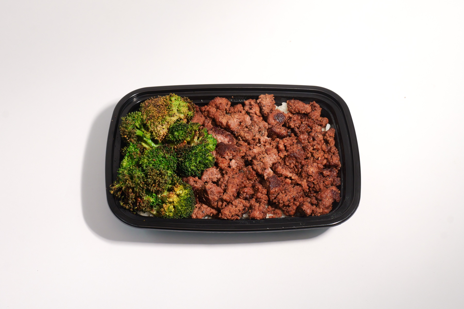 Big Beef meal prep boxes with rice and broccoli