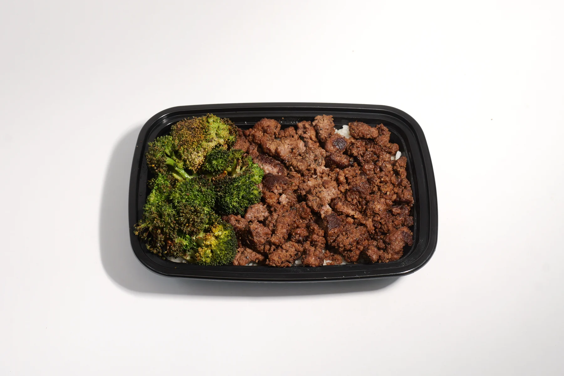 Big Beef meal prep boxes with rice and broccoli
