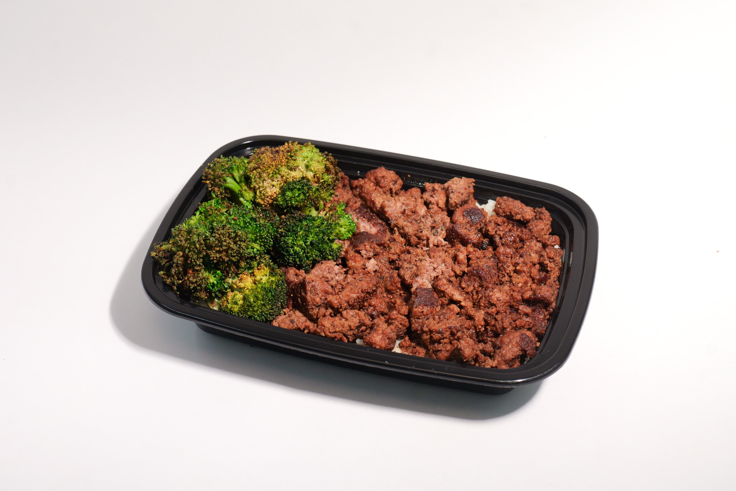 Big Beef meal prep box with rice and broccoli